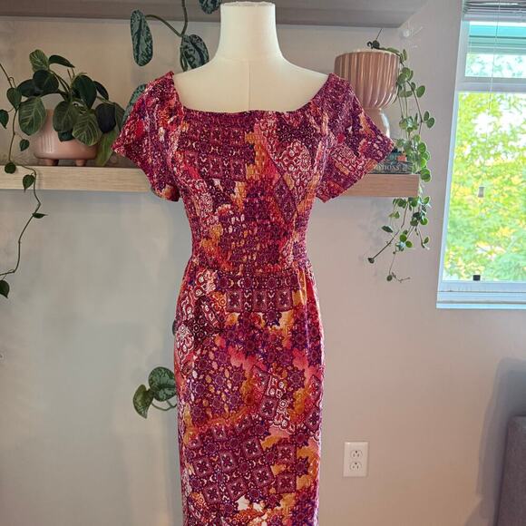 Harlow & Rose Smocked Boho Maxi Dress XL Square Neck Boho Cottagecore Festival - Picture 5 of 8